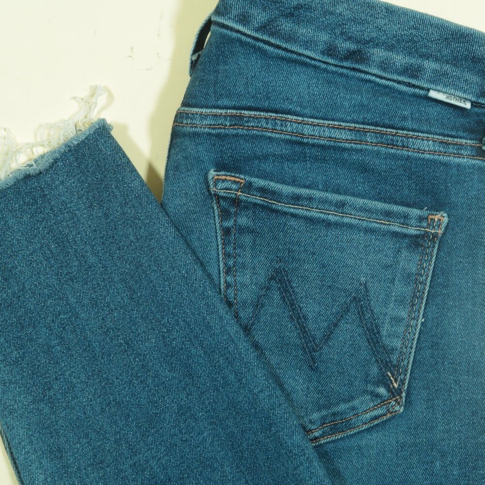Mother The Looker Ankle Fray Jeans Womens 25 Blue Need For Speed Stretch Denim